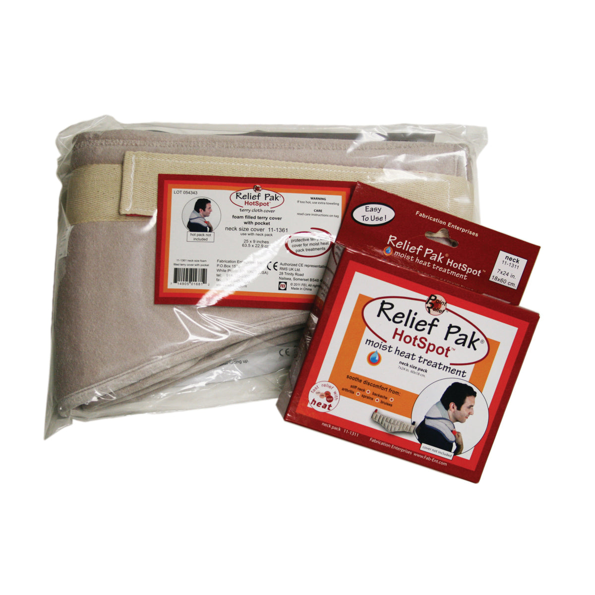 Relief Pak HotSpot Moist Heat Pack and Cover Set - Neck Pack with Terry with Foam-fill Cover - Case of 12