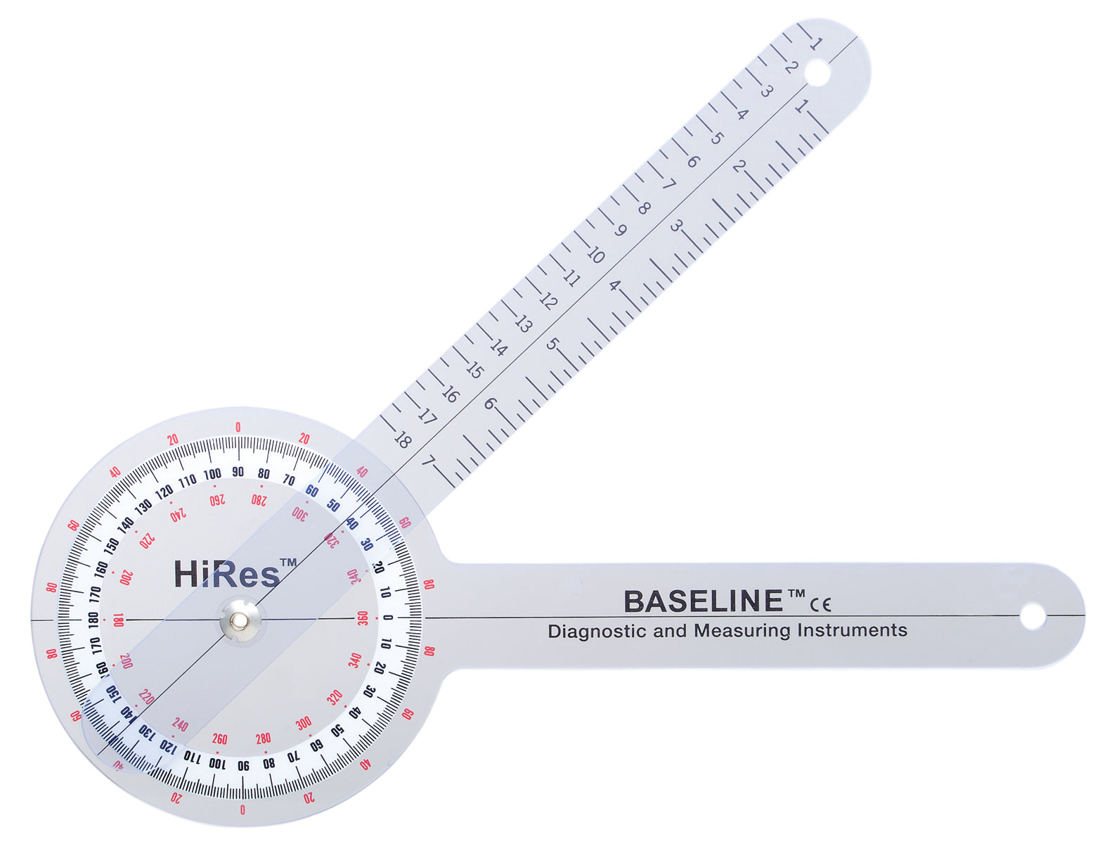 Baseline Plastic Goniometer - HiRes 360 Degree Head - 12 inch Arms, 25-pack