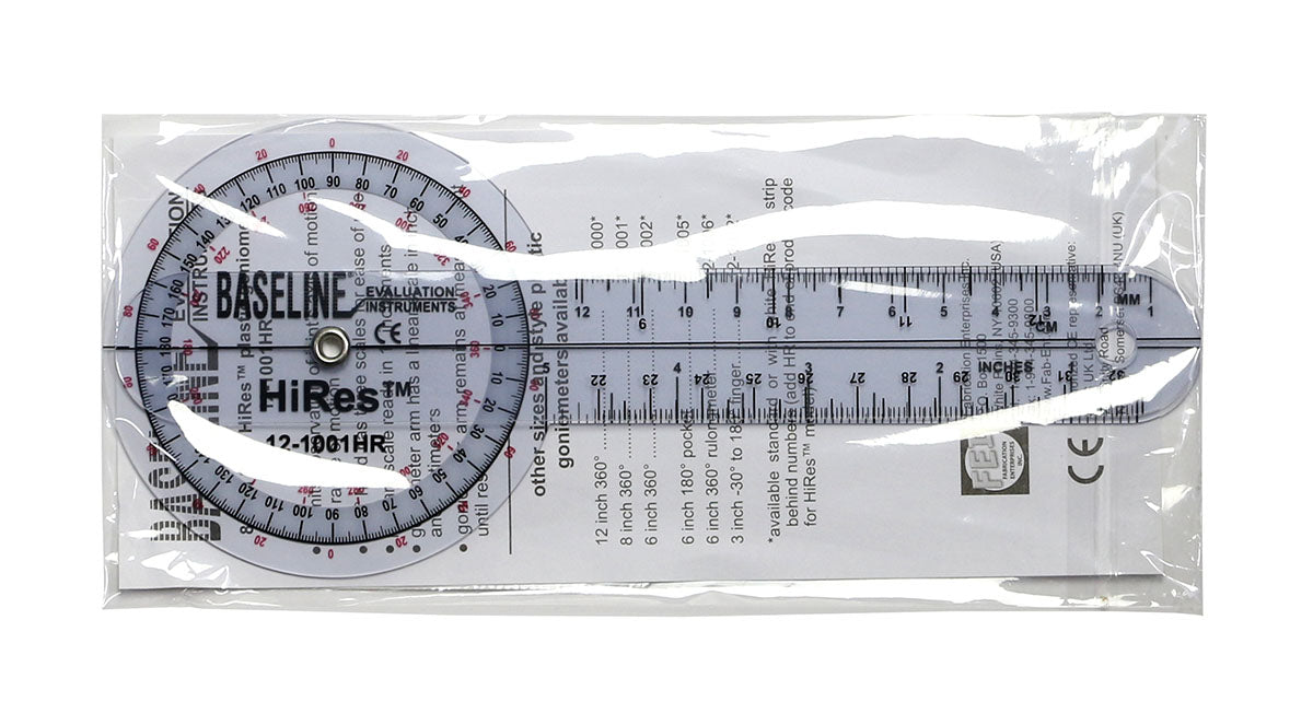 Baseline Plastic Goniometer - HiRes 360 Degree Head - 8 inch Arms