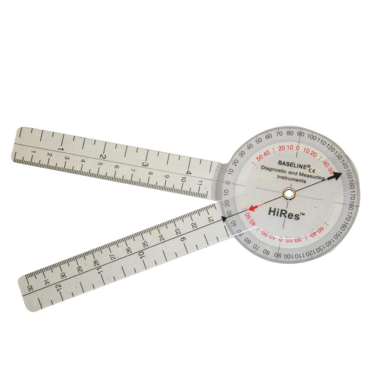 Baseline Plastic Goniometer - HiRes 360 Degree Head - 8 inch Arms, 25-pack