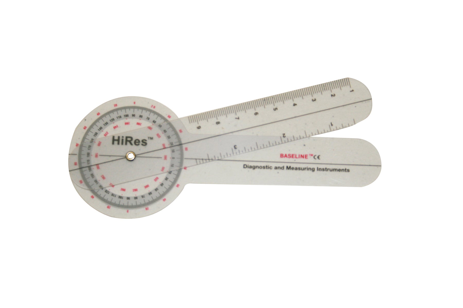 Baseline Plastic Goniometer - HiRes 360 Degree Head - 6 inch Arms, 25-pack