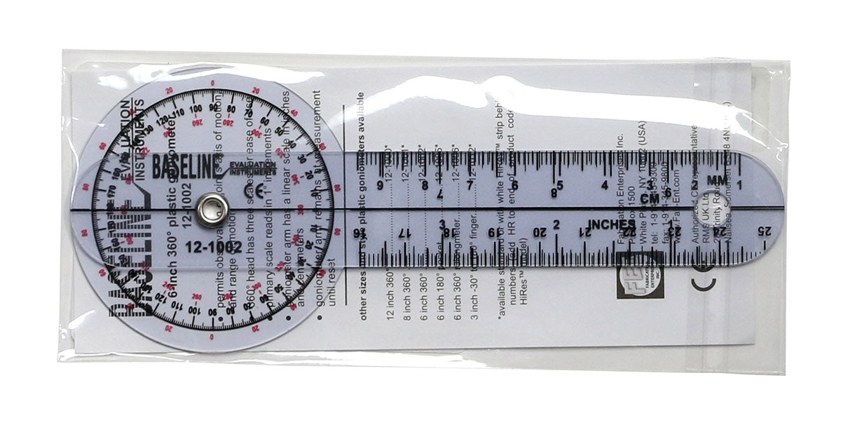 Baseline Plastic Goniometer - 360 Degree Head - 6 inch Arms