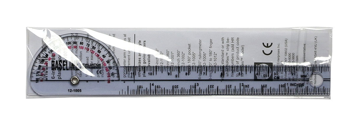 Baseline Plastic Goniometer - Pocket Style - 180 Degree Head - 6 inch Arms