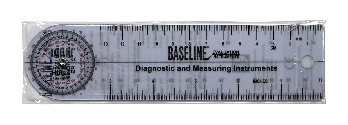 Baseline Plastic Goniometer - Rulongmeter Style - HiRes 360 Degree Head - 6 inch Arms
