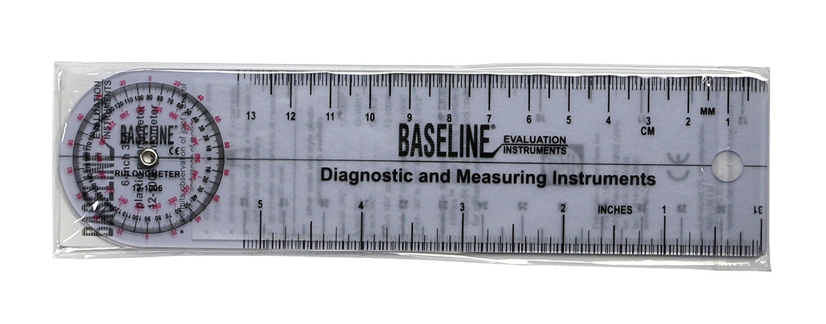 Baseline Plastic Goniometer - Rulongmeter Style - 360 Degree Head - 6 inch Arms