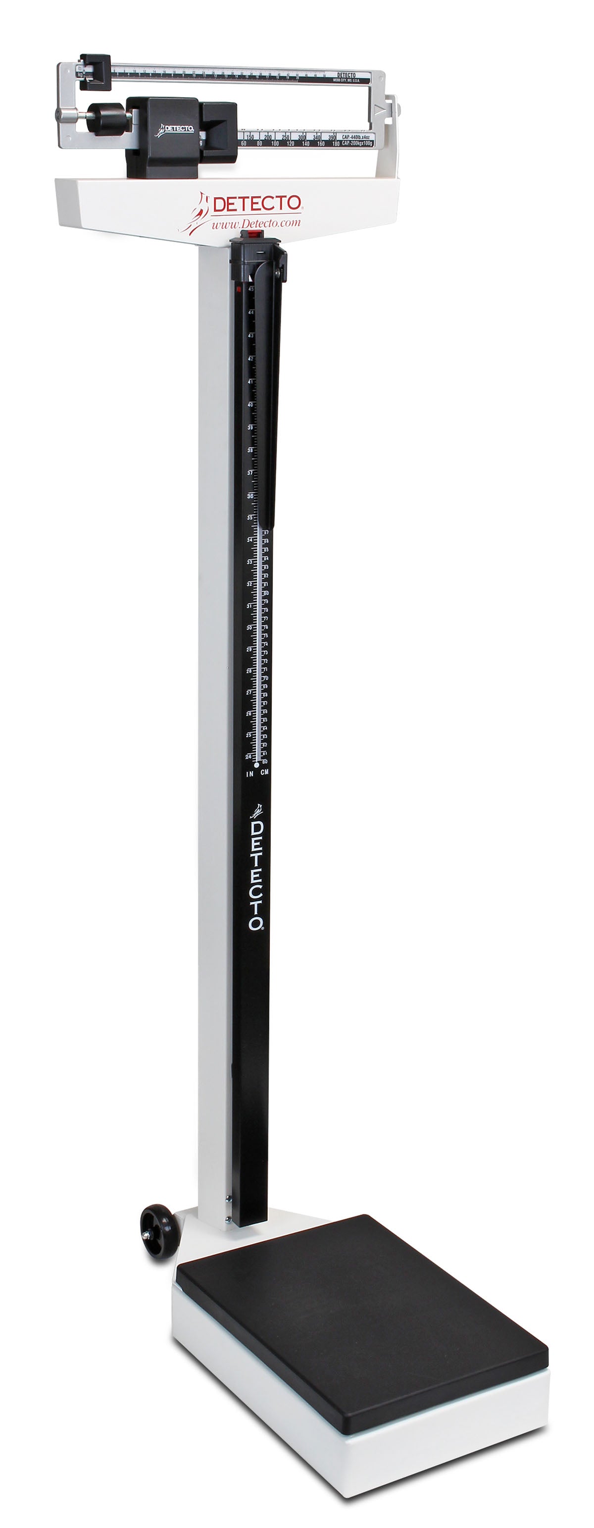Detecto Eye-Level Scale, 338 Physician's Scale with Height Rod, Wheels, 440 lb / 200 kg