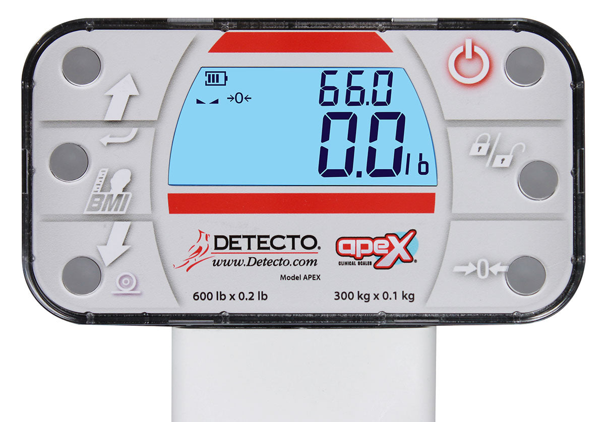 Detecto Apex Digital Clinical Scale, Non-Medical-Grade AC Adapter, Mechanical Height Rod (600 lb)