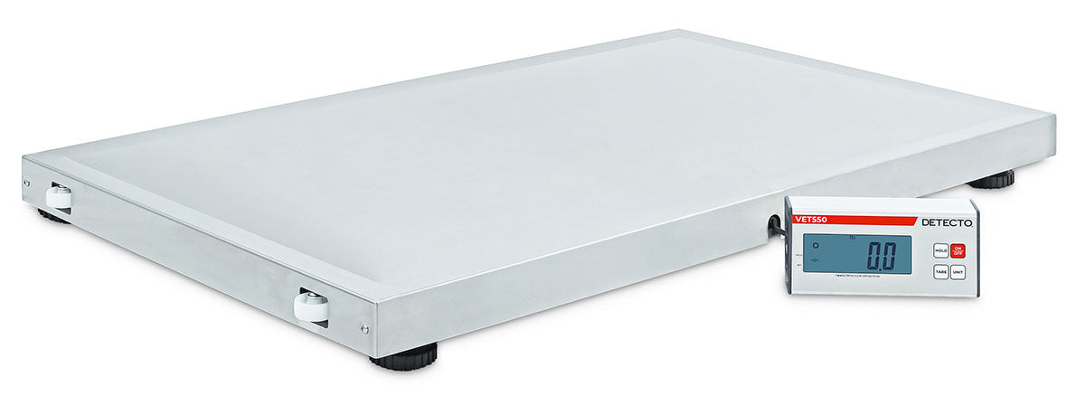 Detecto Veterinary Scale, Digital, 36" x 22", 550 lb with .2 lb / 150 kg x .1 kg, Wheels