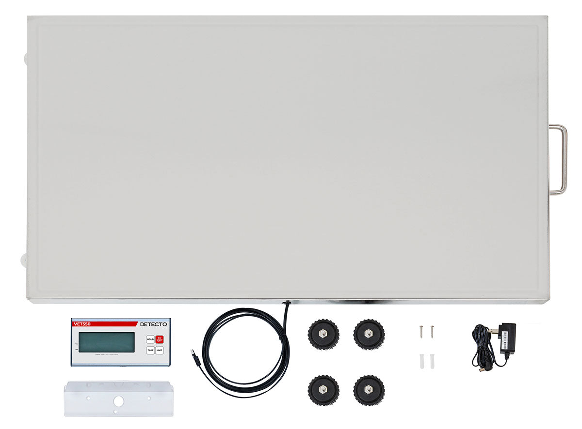 Detecto Veterinary Scale, Digital, 36" x 22", 550 lb with .2 lb / 150 kg x .1 kg, Wheels