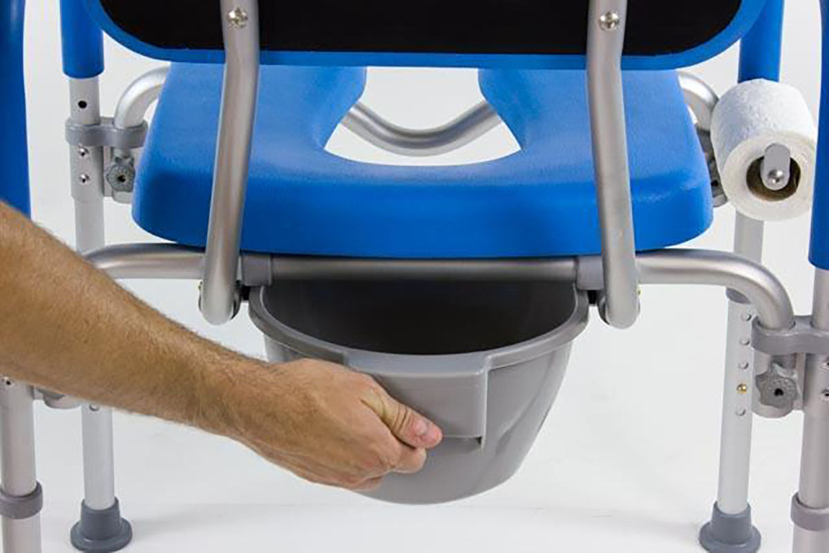 Dignity Commode Shower Chair, Padded, Adjustable Height, Toilet Paper Holder, Blue