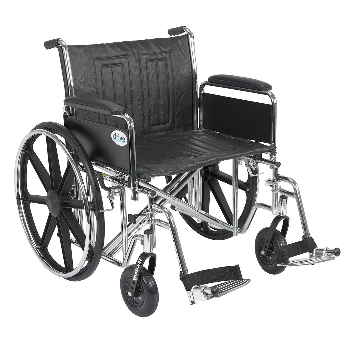 Drive, Sentra EC Heavy Duty Wheelchair, Detachable Full Arms, Swing away Footrests, 24