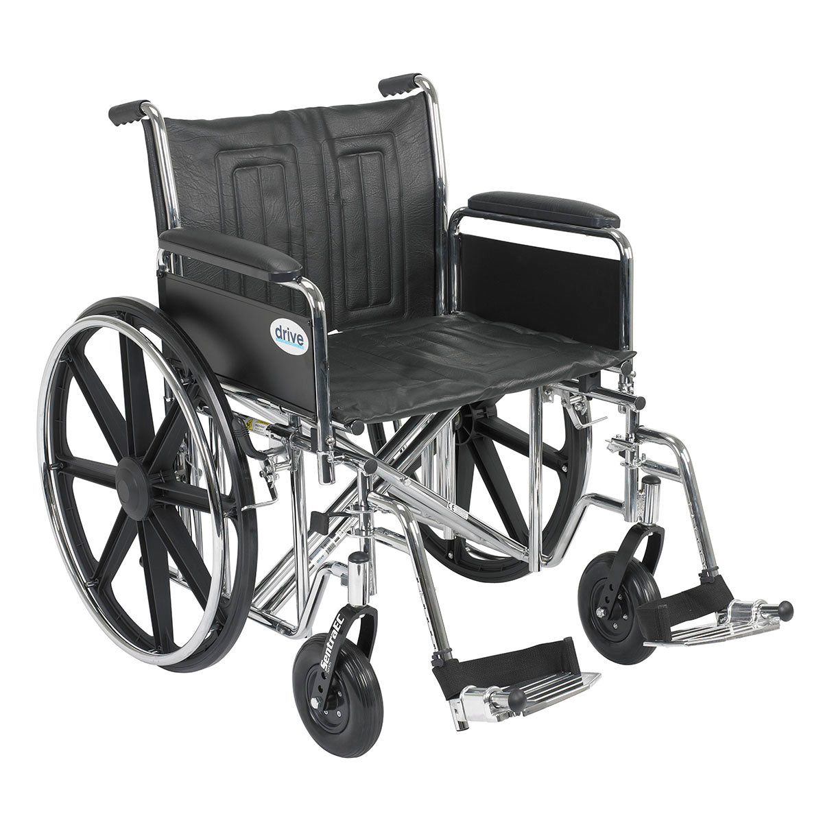 Drive, Sentra EC Heavy Duty Wheelchair, Detachable Full Arms, Swing away Footrests, 22