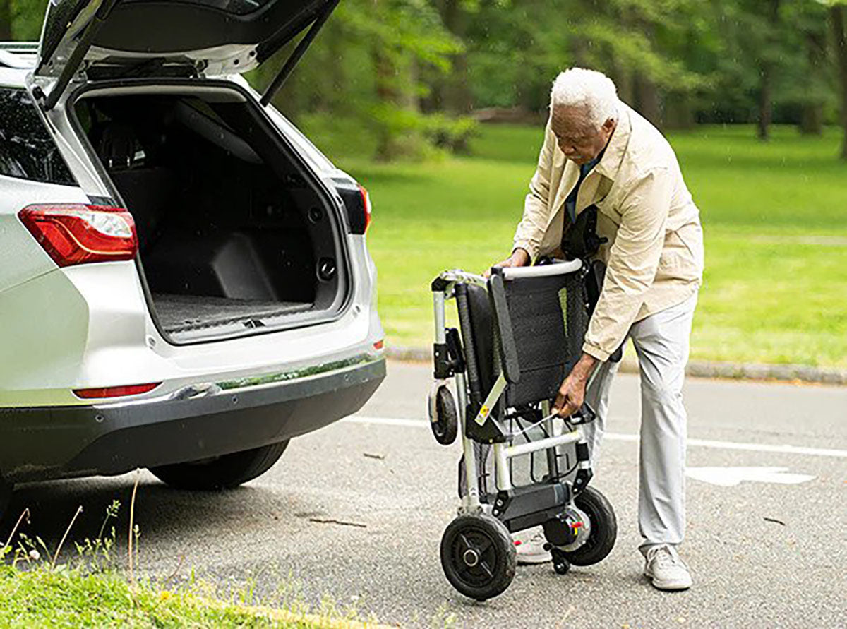 Zoomer Folding Power Chair, One-Handed Control, Blue