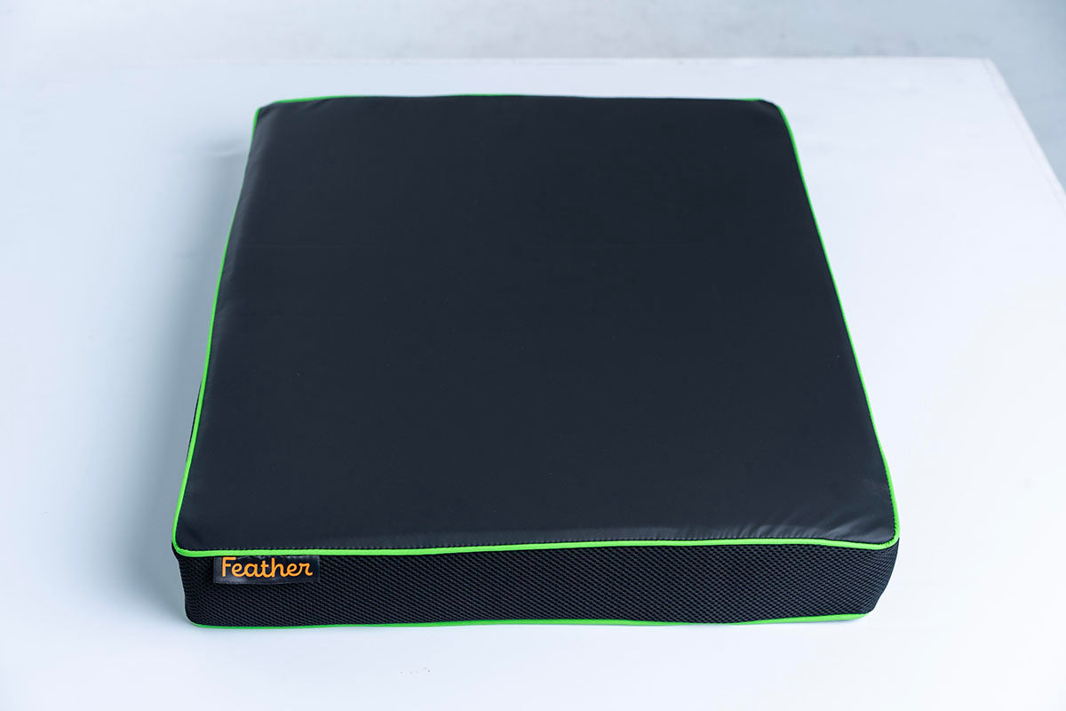 Feather HD Cushion, Green Piping, 22