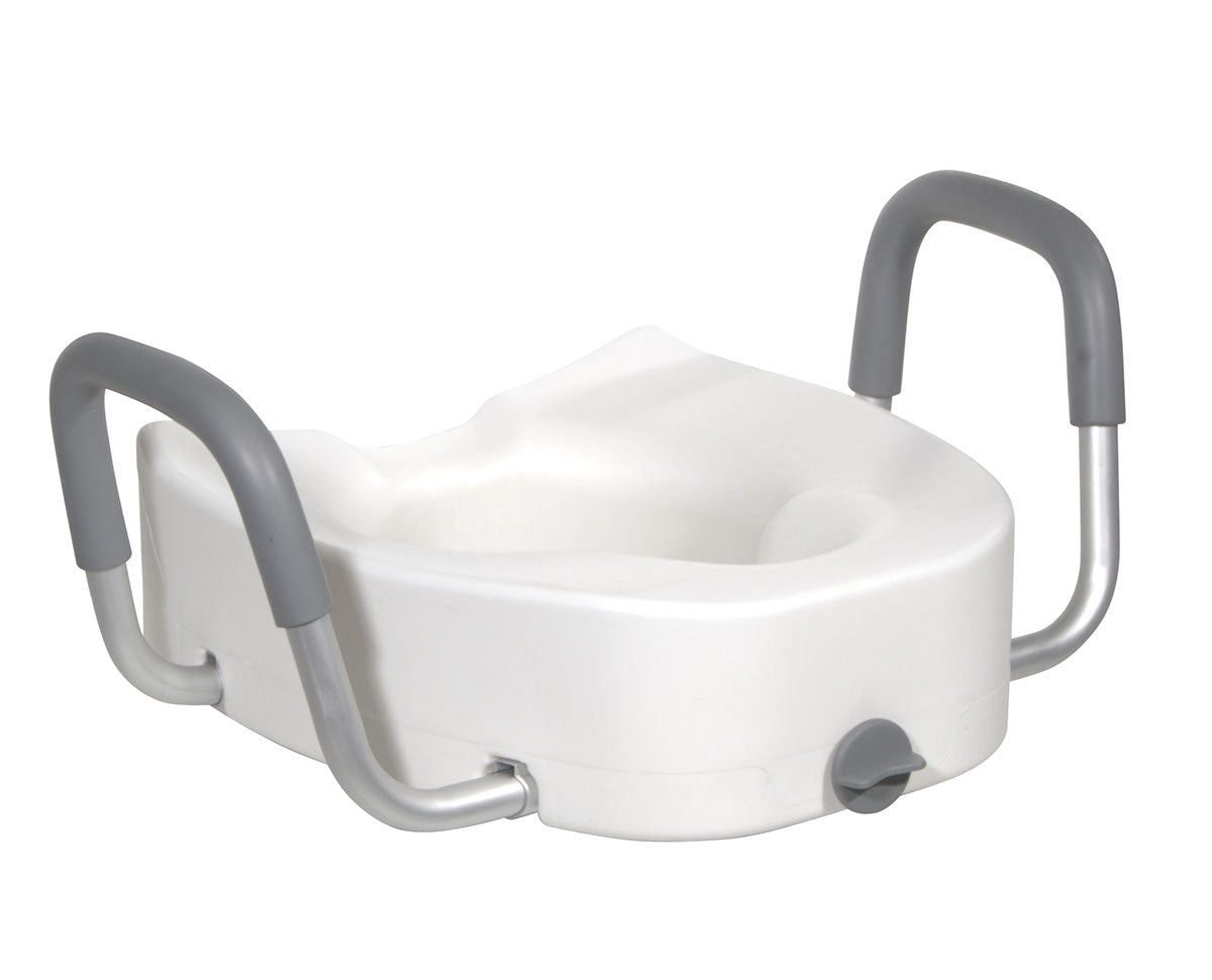 Drive, Premium Plastic Raised Toilet Seat with Lock and Padded Armrests, Elongated
